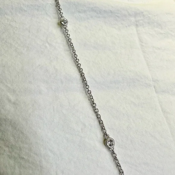 JUDITH RIPKA 925 Sterling Silver CZ Diamonique Station Chain Necklace; 36”